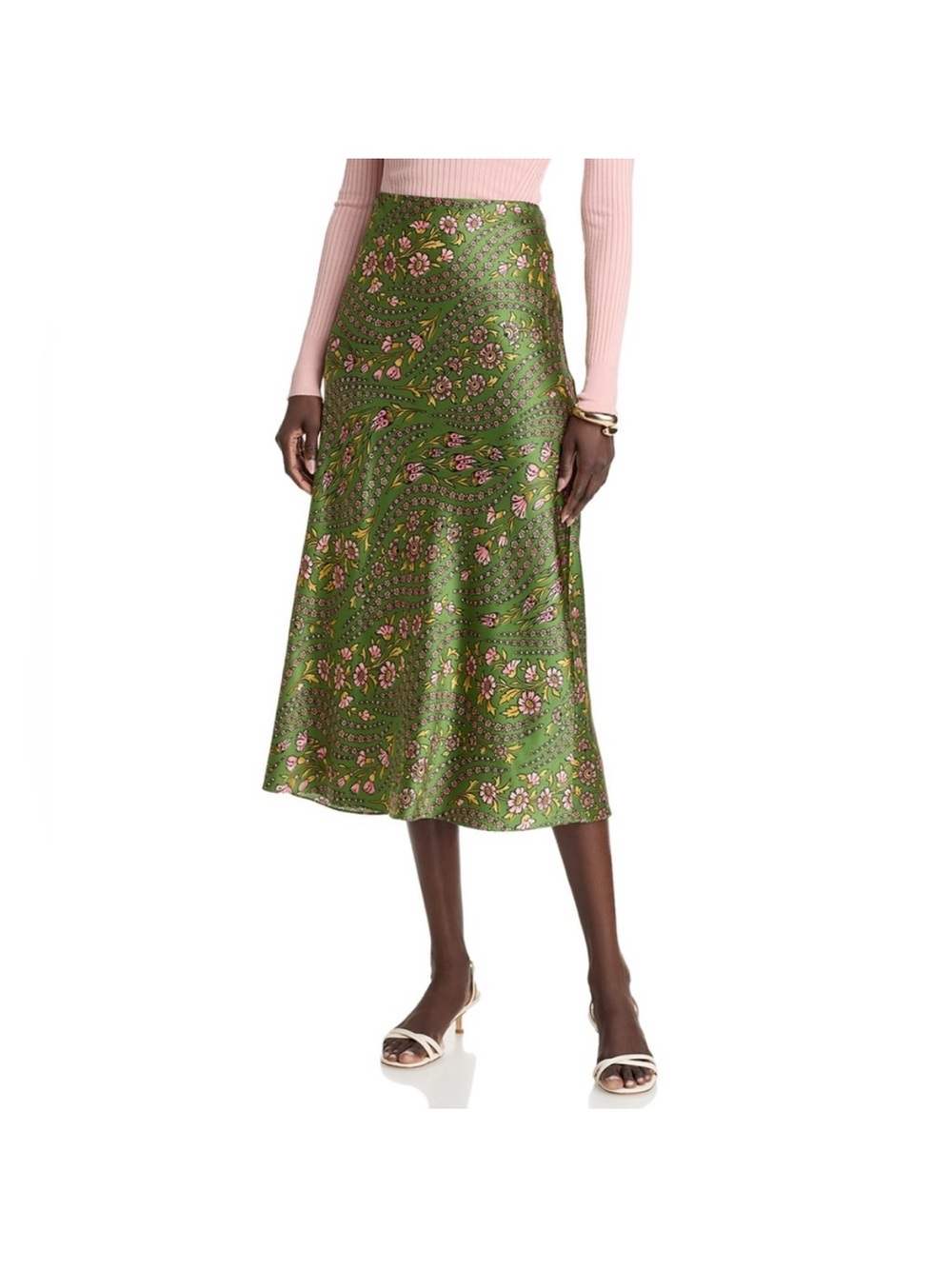 Veronica Beard Green Floral Bias Midi Skirt